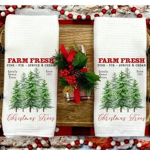 Christmas Tea Towels, Set of 2, Kitchen and Bath, Christmas Trees, Holiday Gift